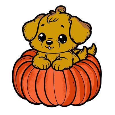 cute little puppy in a pumpkin
