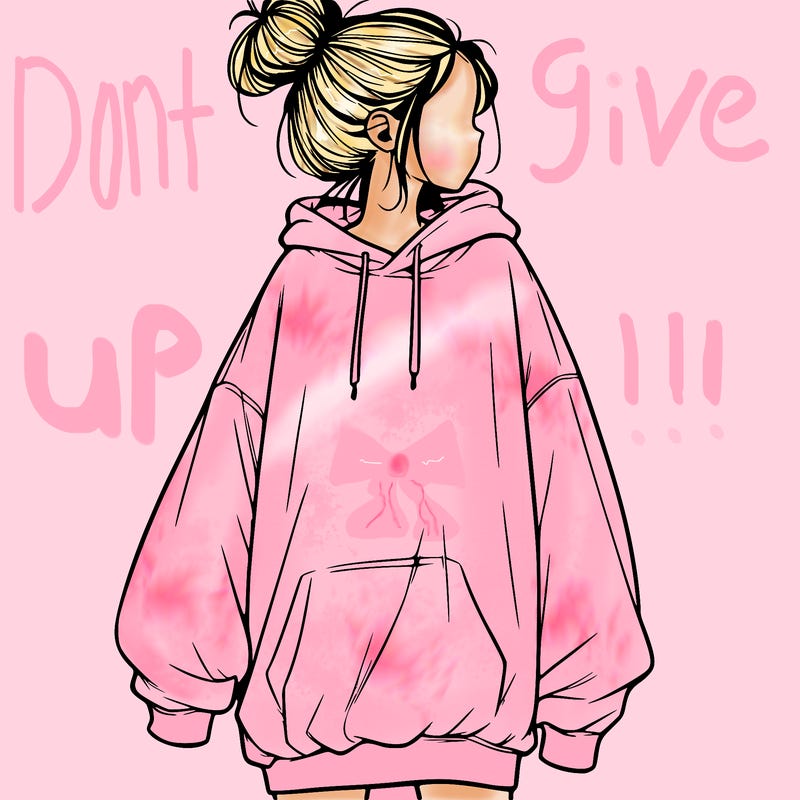 realistic girl with a oversized sweatshirt on and a bun