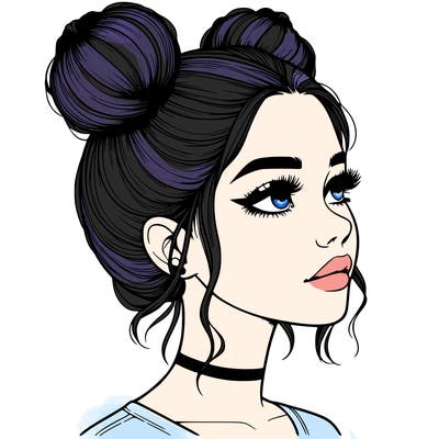 realistic girl with buns on the top of her head