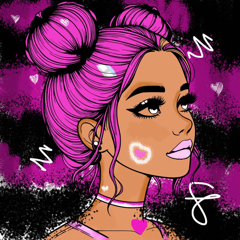 realistic girl with buns on the top of her head