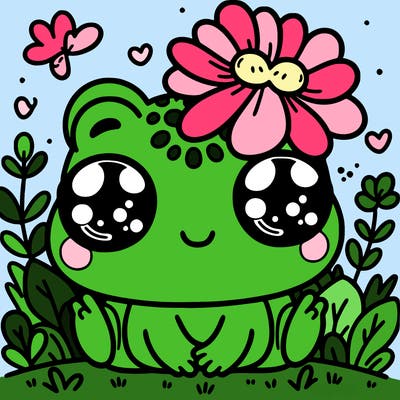 cute frog with flower on its head