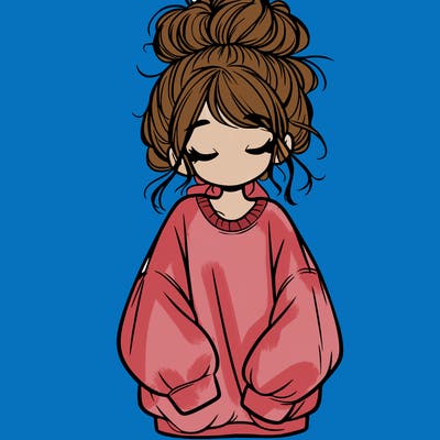 girl with baggy sweatshirt and messy bun