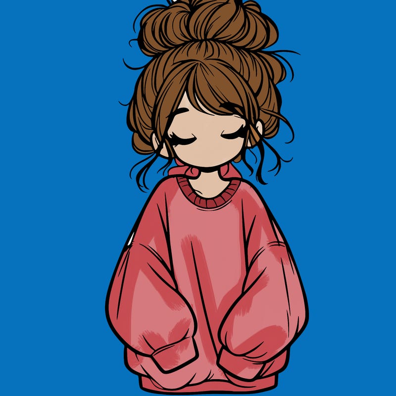 girl with baggy sweatshirt and messy bun