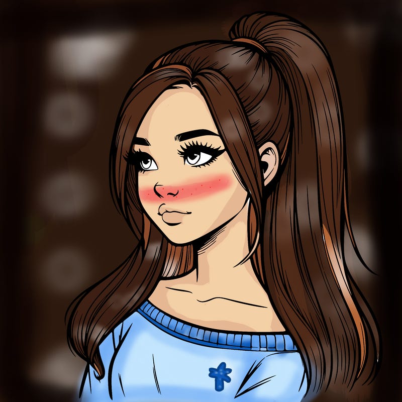 realistic girl with a high ponytail