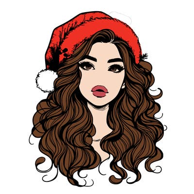 realistic christmas girl with wavy hair and lips