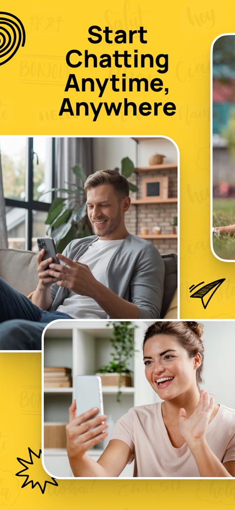 CR Video Chat - Un hombre y una mujer sonriendo mientras se comunican por videollamada en sus teléfonos inteligentes