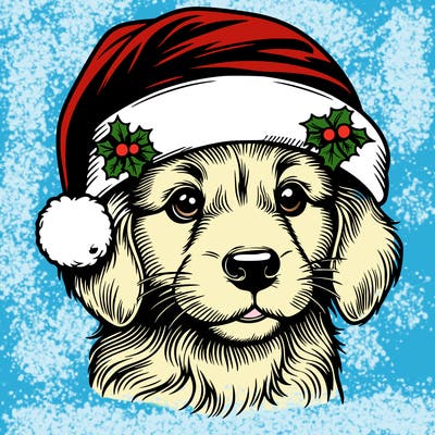 realistic dog wearing a santa hat