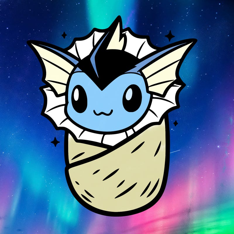 vaporeon wrapped up like a burrito