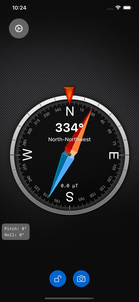 Compass XXL - Digital compass interface showing a heading of 334 degrees North-Northwest on a mobile app