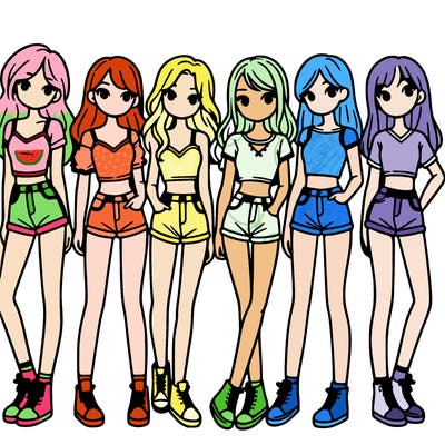 a group of girls wearing crop tops and shorts
