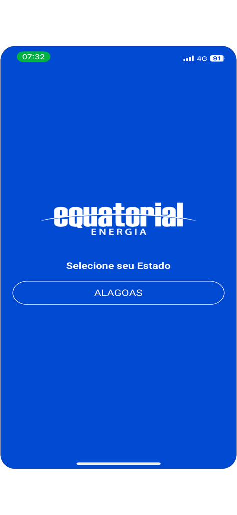 Equatorial Energia - 州選択のためのEquatorial Energiaアプリの起動画面