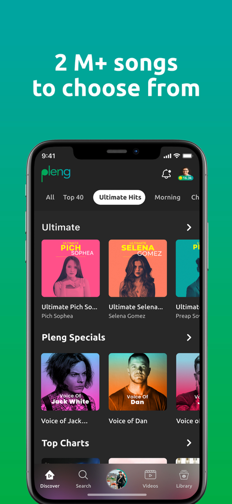 Pleng music app interface featuring a large library of over 2 million songs with Khmer and international artists