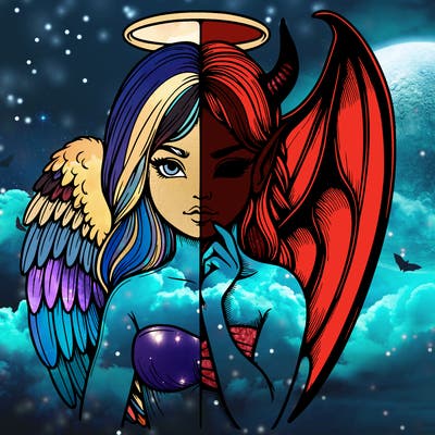 realistic angel half demon