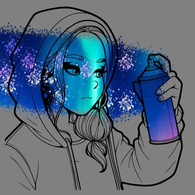 a realistic girl, spray painting