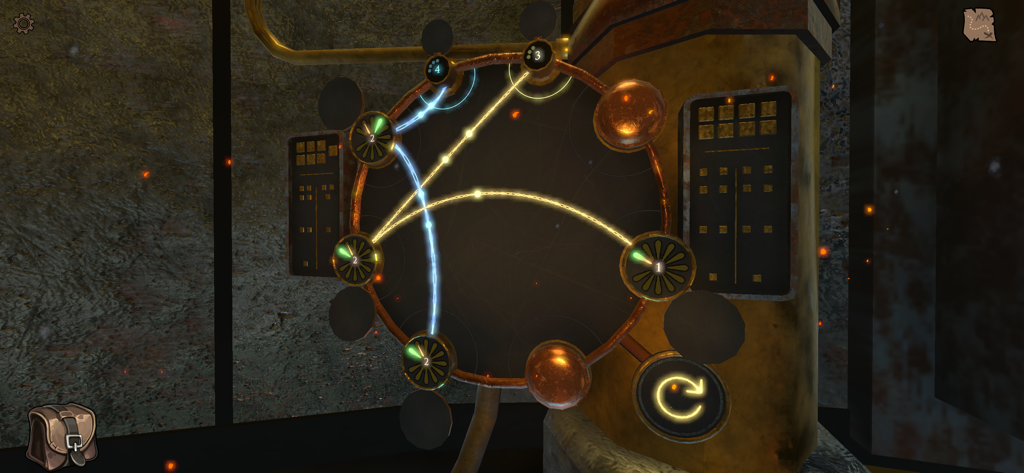 Legacy - Reawakening - A circular mechanical puzzle with glowing connections in Legacy Reawakening