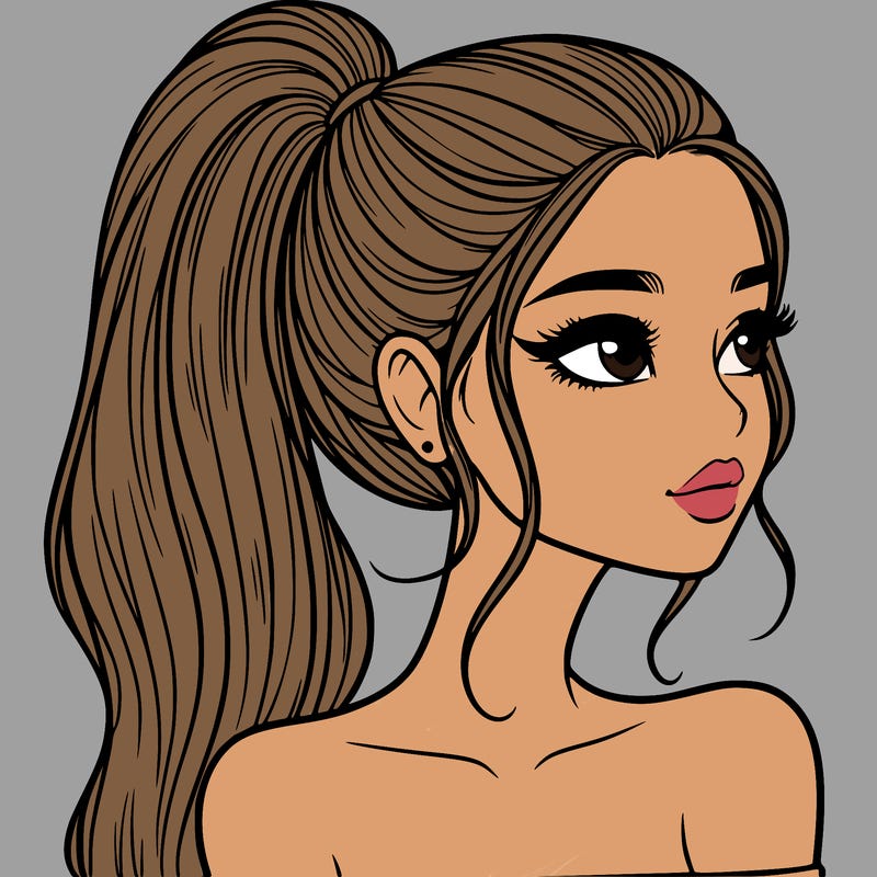 a beautiful and realistic girl with a high pony tail