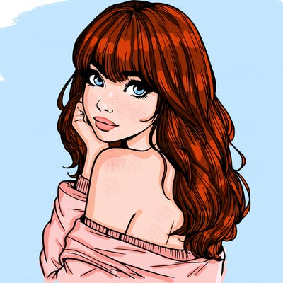 realistic girl with bangs looking over her shoulder