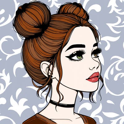 realistic girl with buns on the top of her head