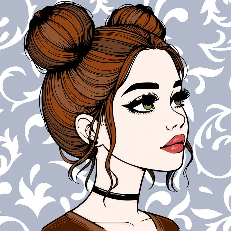 realistic girl with buns on the top of her head