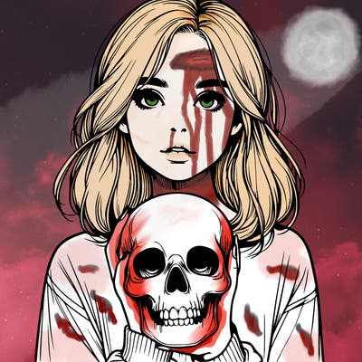 realistic girl holding a skull