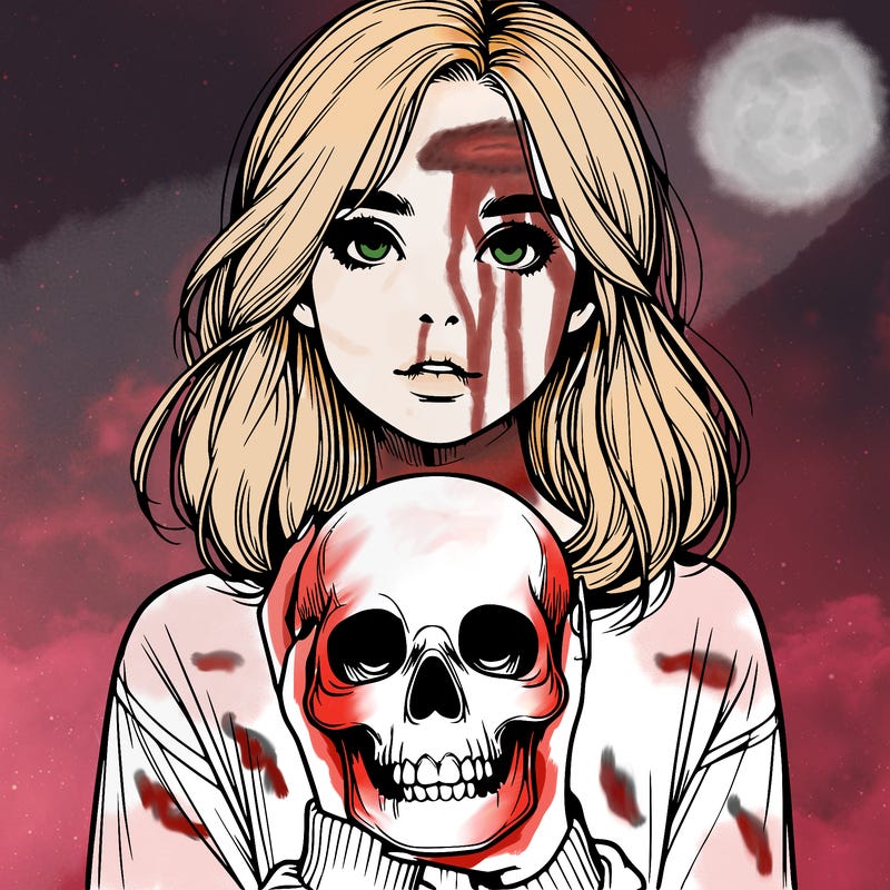 realistic girl holding a skull