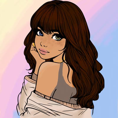 realistic girl with bangs looking over her shoulder