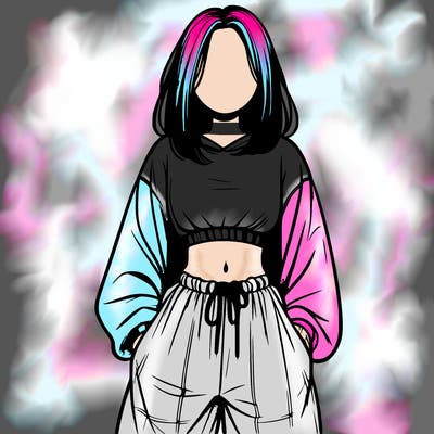 realistic girl faceless with baggy pants and a crop top