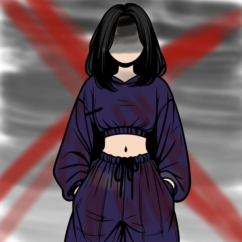 realistic girl faceless with baggy pants and a crop top