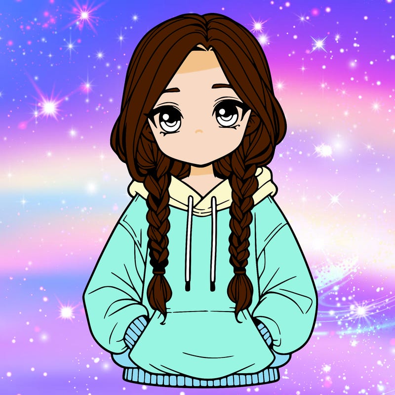 a realistic girl with a oversized hoodie and she has braids