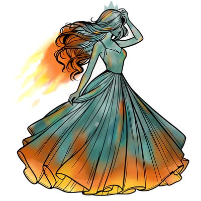 realistic woman with dress flowing in the wind