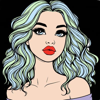 realistic girl with wavy hair and lips