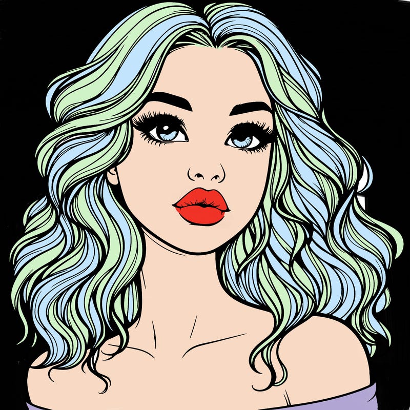 realistic girl with wavy hair and lips