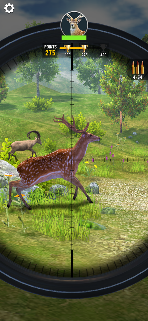 Sniper Shooter Wild - Ein Zielfernrohr, das auf ein Reh in einer grasbewachsenen Waldumgebung zielt