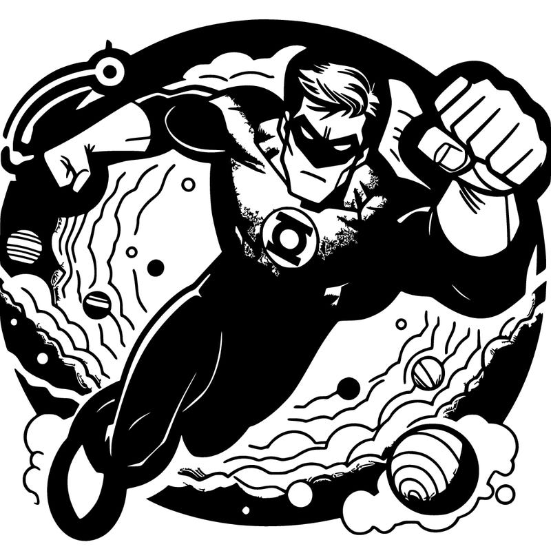 green lantern flying through space fighting