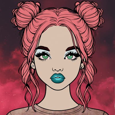 realistic girl with two buns in hair and lips