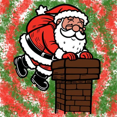 santa climbing down a chimney