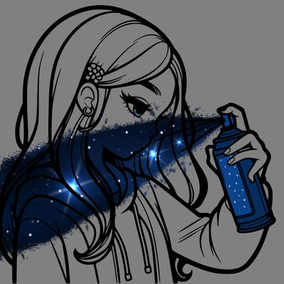 a realistic girl spray painting