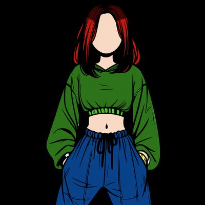 realistic girl faceless with baggy pants and a crop top