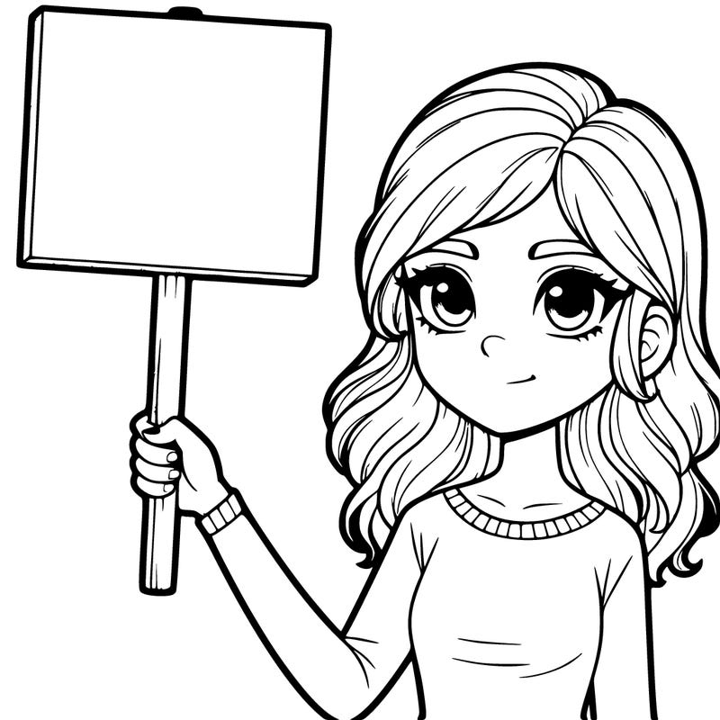 realistic girl holding up a sign
