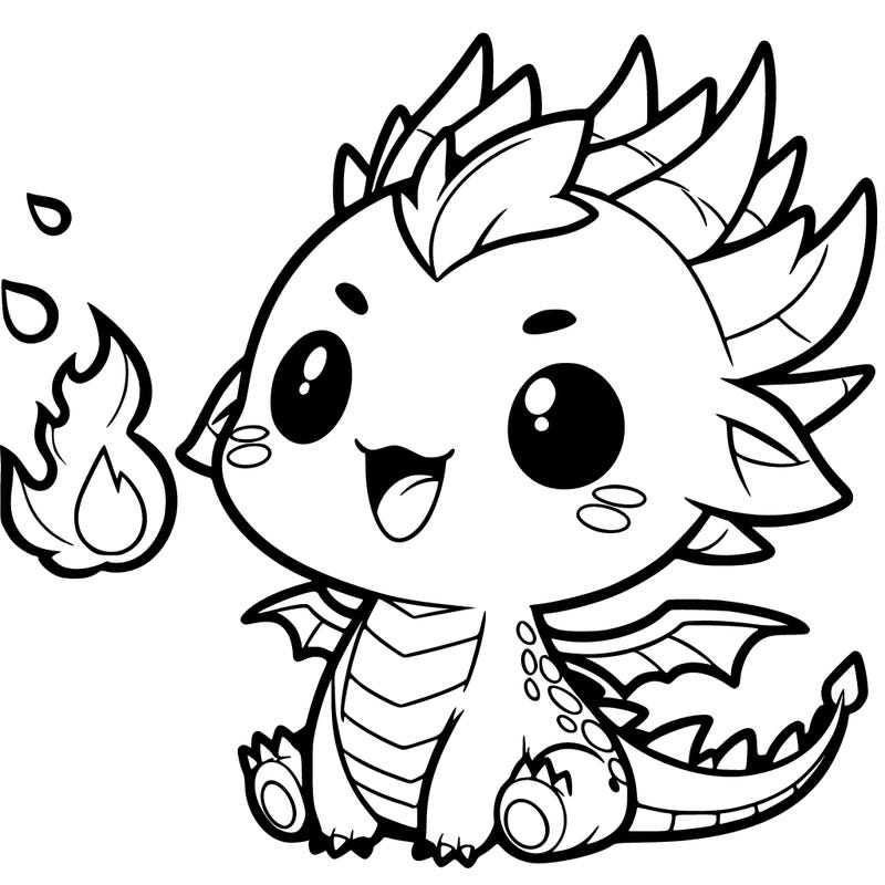 a cute dragon with fire out of mouth cute anime style