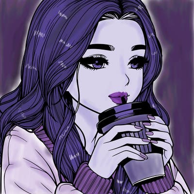 realistic girl drinking coffee