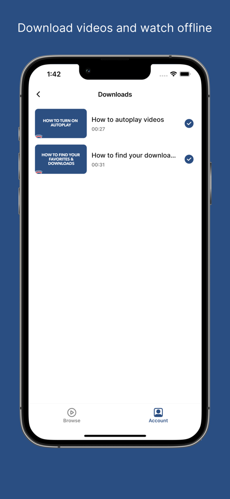 Championship Productions app downloads screen for offline viewing