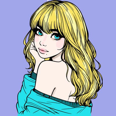 realistic girl with bangs looking over her shoulder