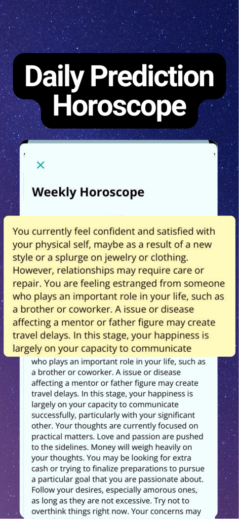 AstroVeda: Your Astrology Guru - Weekly horoscope prediction screen in AstroVeda app showing detailed astrological insights