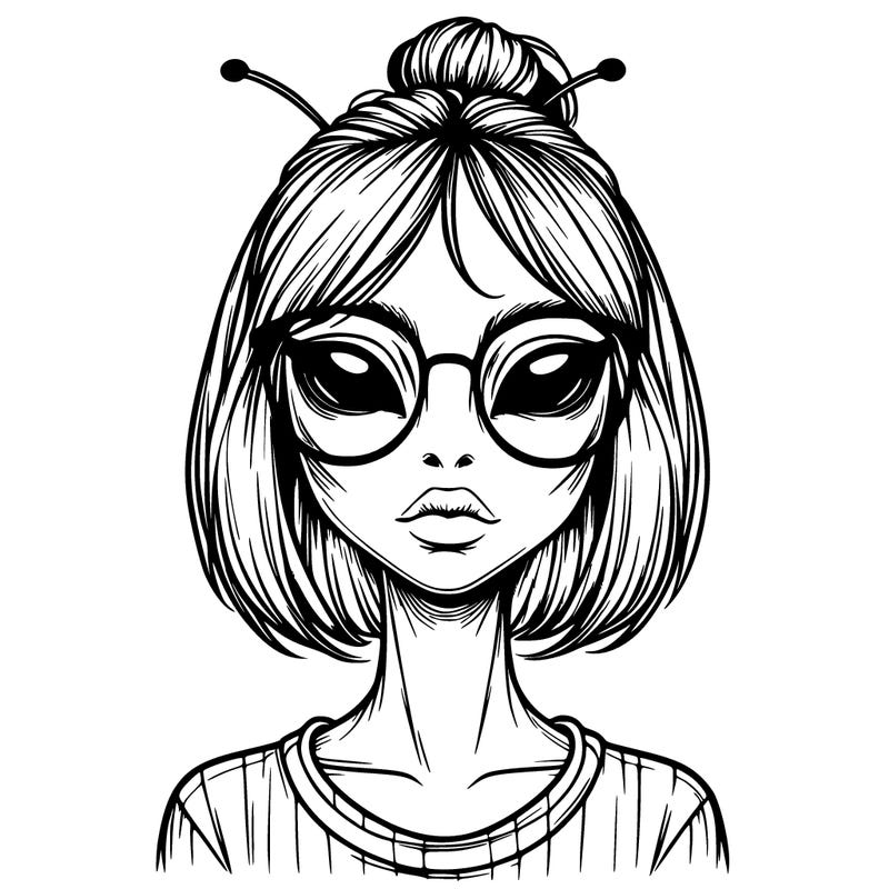 realistic alien girl with glasses
