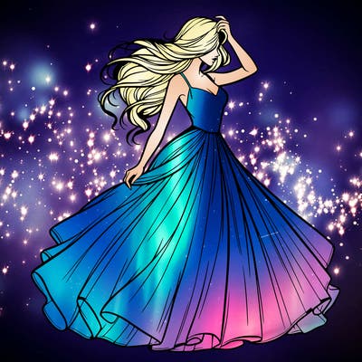 realistic woman with dress flowing in the wind