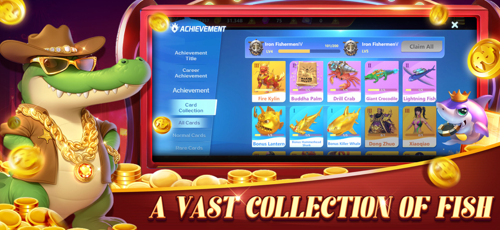 Fishing Frenzy: Sea World - Card collection menu in Fishing Frenzy Sea World showing various fish and rewards