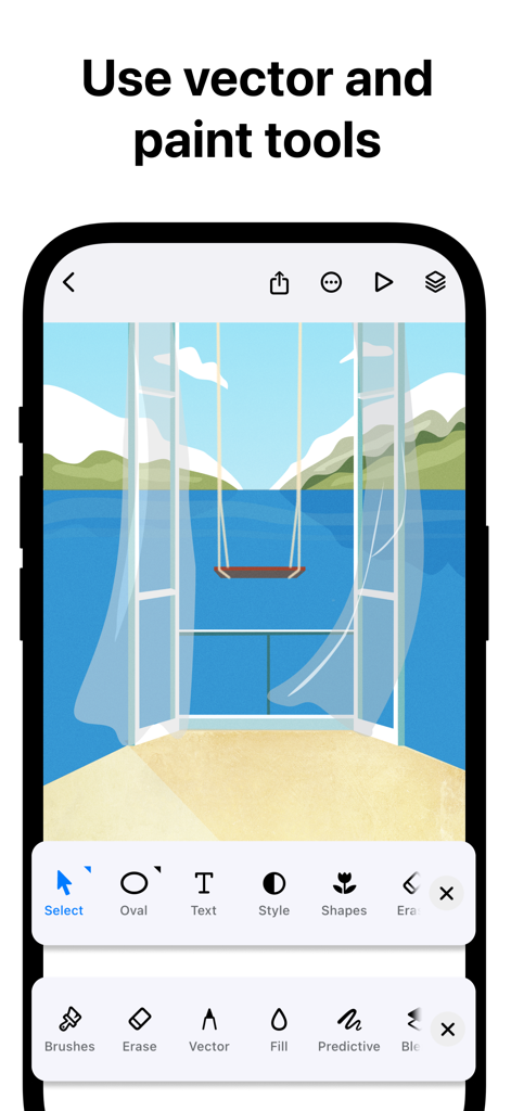 Creatic: Graphic Design Editor - Mobile interface of Creatic app showing vector and paint tools for digital art