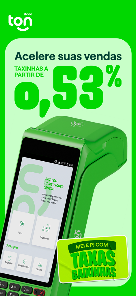 Green Ton card reader displaying low transaction fees for small business sales