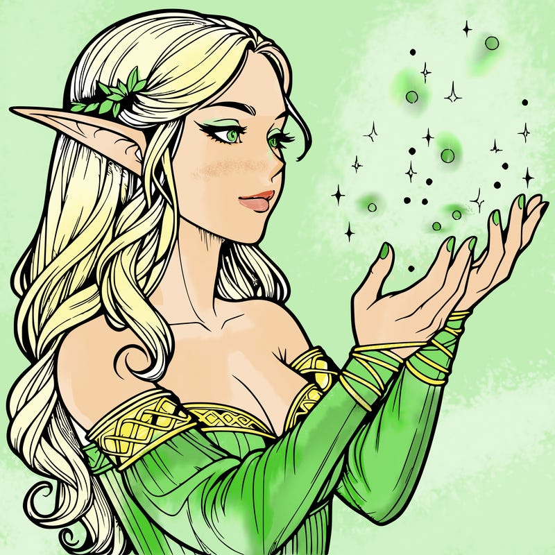 realistic elf girl doing magic
